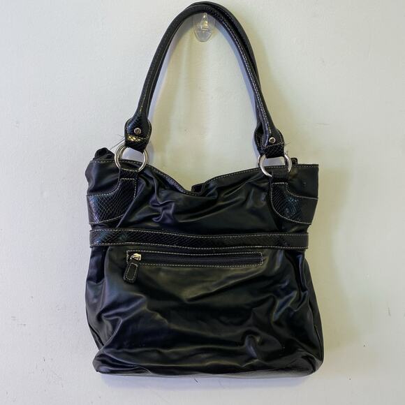 Vintage Y2K Treviso Black FauxLeather Shoulder Purse Snake Embossed Silver Logo - Picture 7 of 10